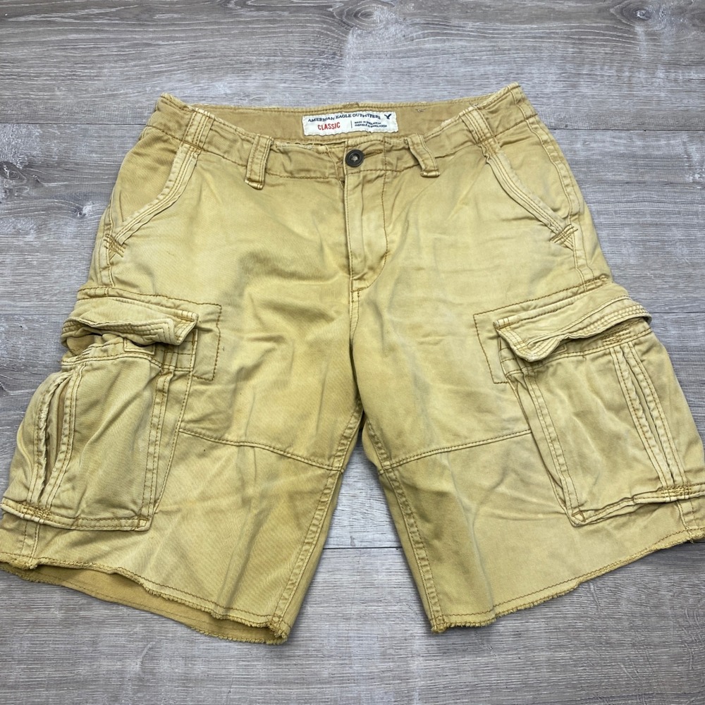 American Eagle Cargo Shorts Mens 29 Yellow Classic Cotton Twill Casual Summer